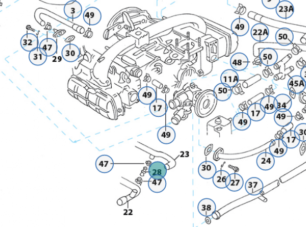 Connecting pipe for radiator hose length 62 mm VW Bus T3  Transporter ref no. 171121140D